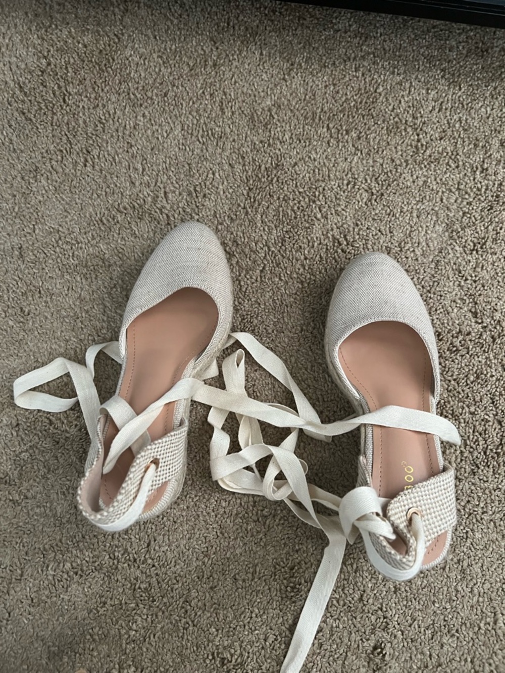 BAMBOO Cream Lace-Up Espadrille Flats